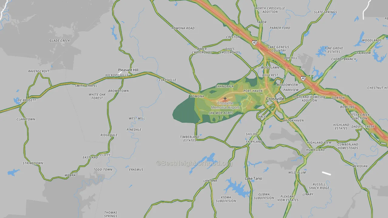 Pleasant Hill, TN Map of Noise Levels in Pleasant Hill