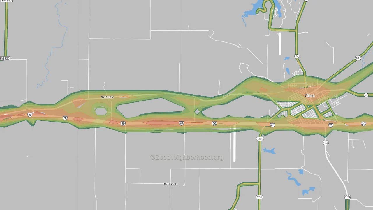 Pleasant Hill, TX Map of Noise Levels in Pleasant Hill
