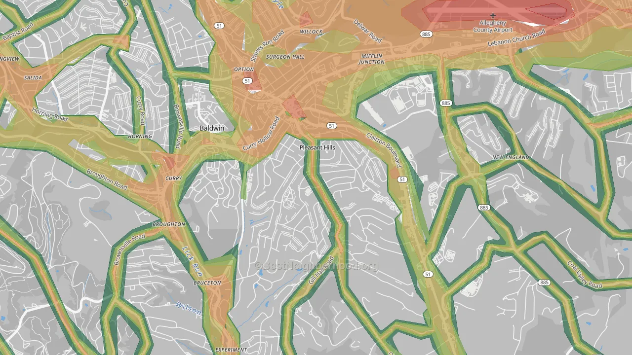 Pleasant Hills, PA Map of Noise Levels in Pleasant Hills