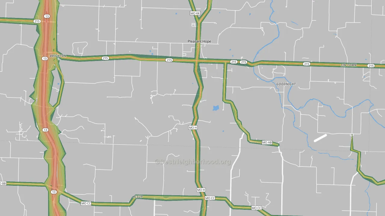 Pleasant Hope, MO Map of Noise Levels in Pleasant Hope