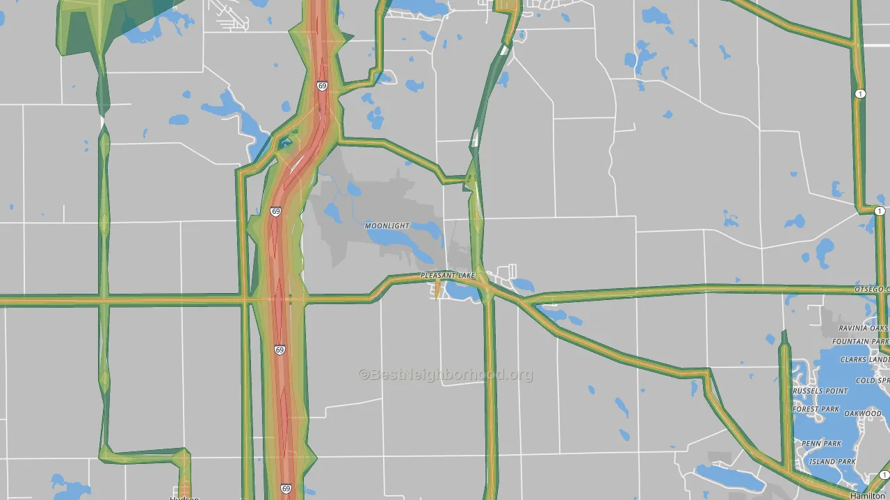 Pleasant Lake, IN Map of Noise Levels in Pleasant Lake