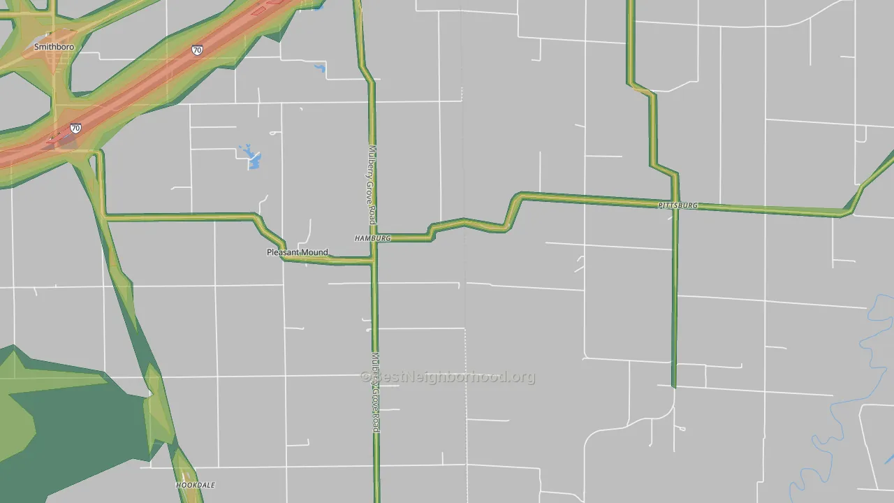 Pleasant Mound, IL Map of Noise Levels in Pleasant Mound