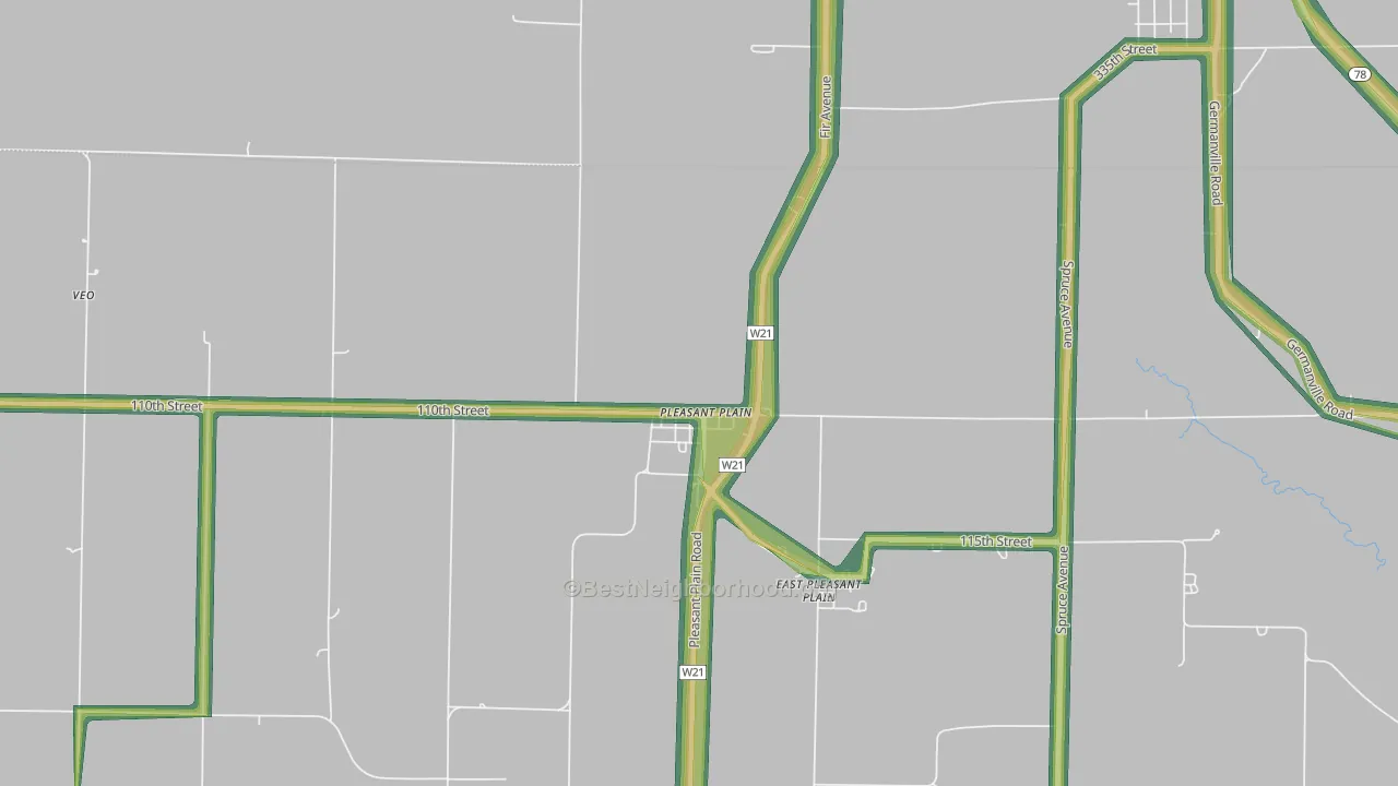 Pleasant Plain, IA Map of Noise Levels in Pleasant Plain