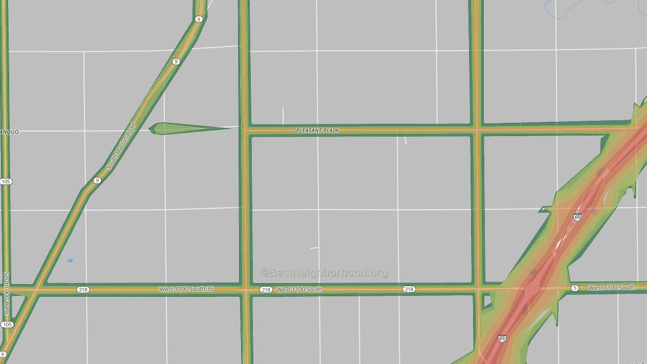 Pleasant Plain, IN Map of Noise Levels in Pleasant Plain