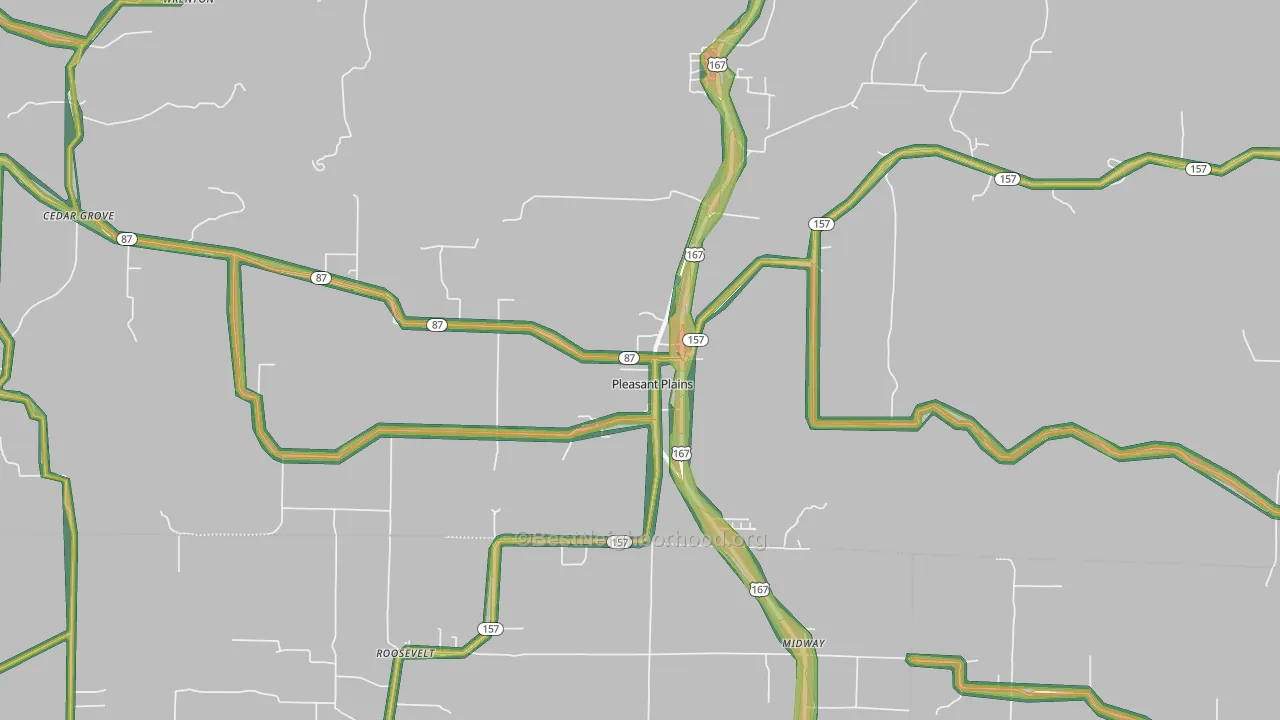 Pleasant Plains, AR Map of Noise Levels in Pleasant Plains