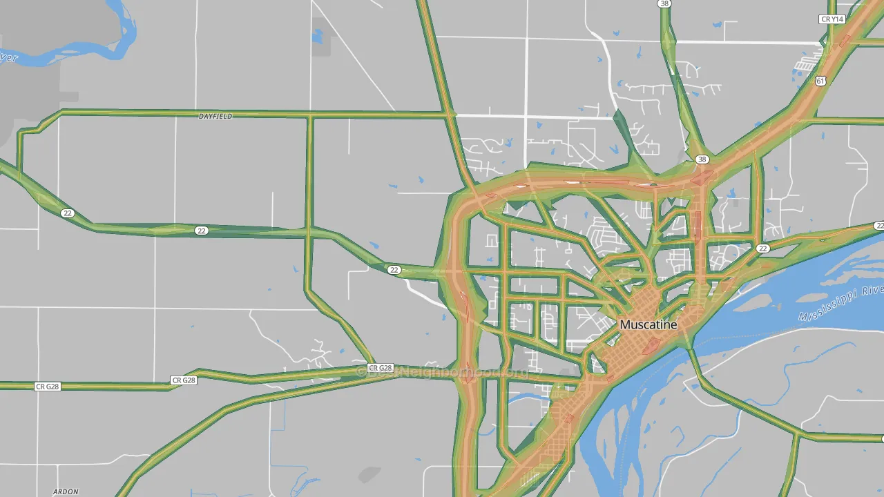 Pleasant Prairie, IA Map of Noise Levels in Pleasant Prairie