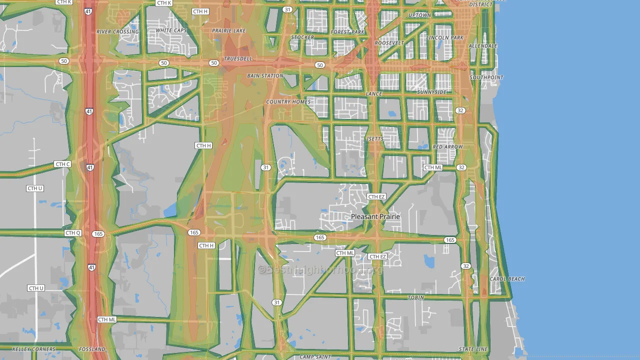 Pleasant Prairie, WI Map of Noise Levels in Pleasant Prairie