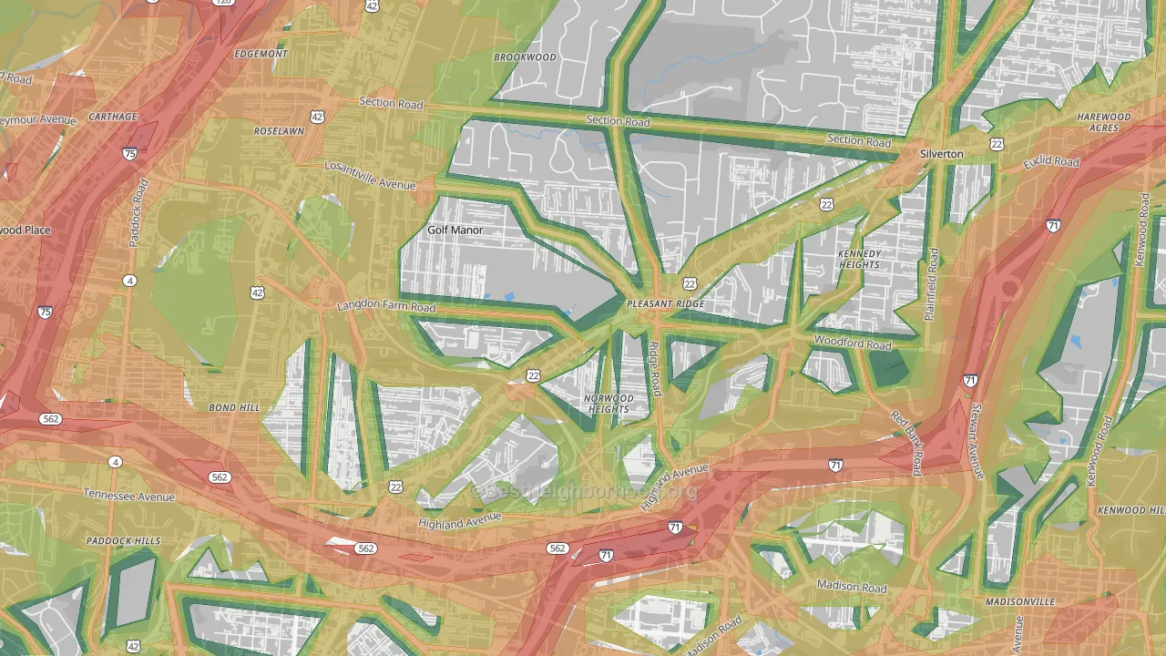 Pleasant Ridge, Cincinnati, OH Map of Noise Levels in Pleasant Ridge