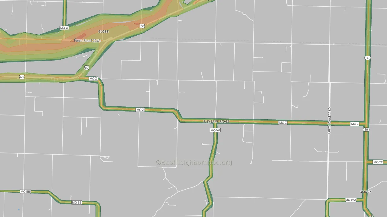 Pleasant Ridge, MO Map of Noise Levels in Pleasant Ridge