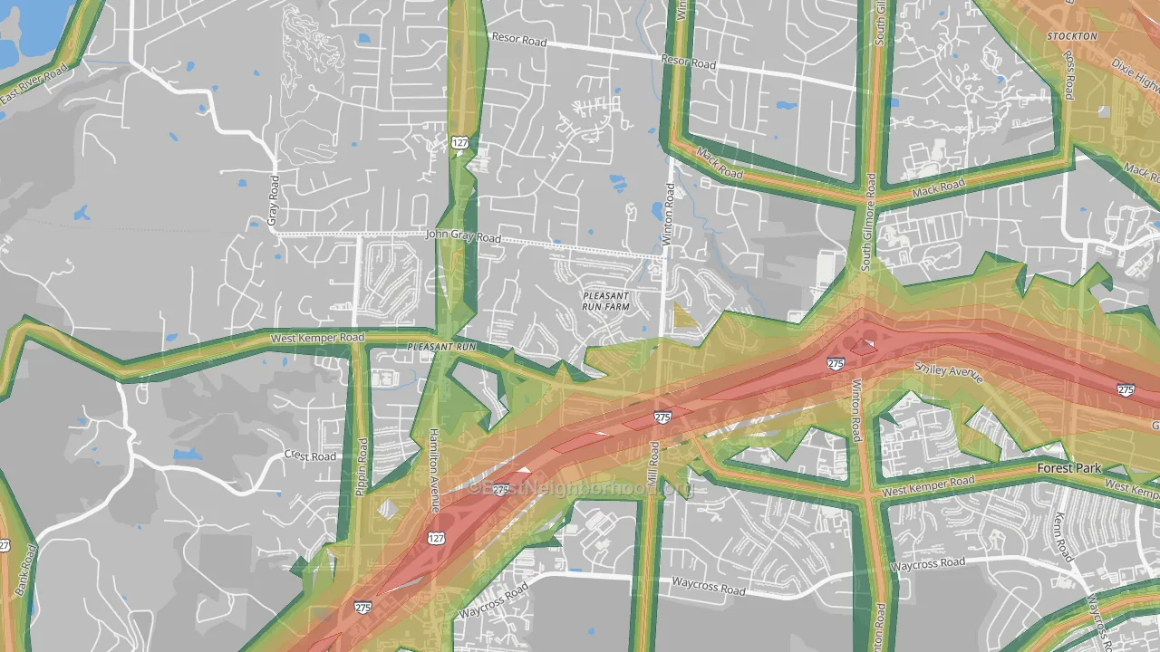 Pleasant Run Farm, Cincinnati, OH Map of Noise Levels in Pleasant Run Farm