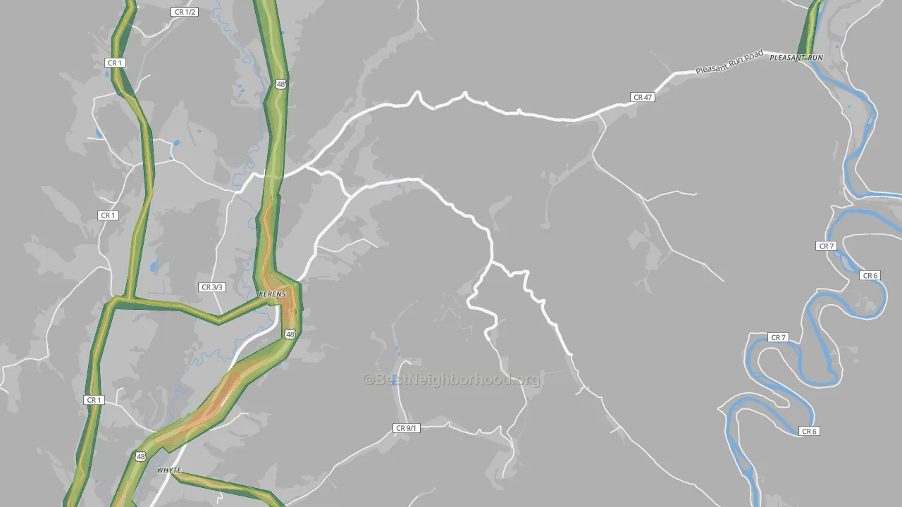 Pleasant Run, WV Map of Noise Levels in Pleasant Run