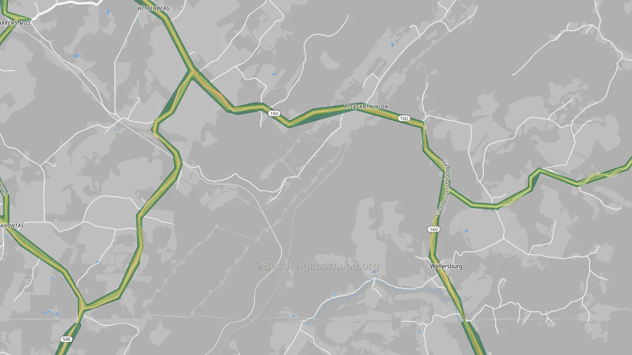 Pleasant Union, PA Map of Noise Levels in Pleasant Union