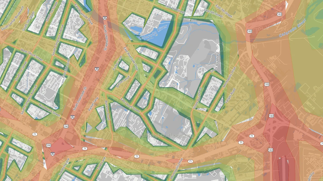 Pleasant Valley, Austin, TX Map of Noise Levels in Pleasant Valley