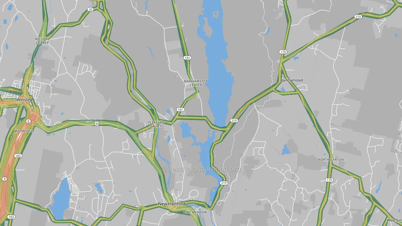 Pleasant Valley, CT Map of Noise Levels in Pleasant Valley