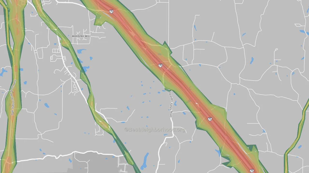 Pleasant Valley, GA Map of Noise Levels in Pleasant Valley