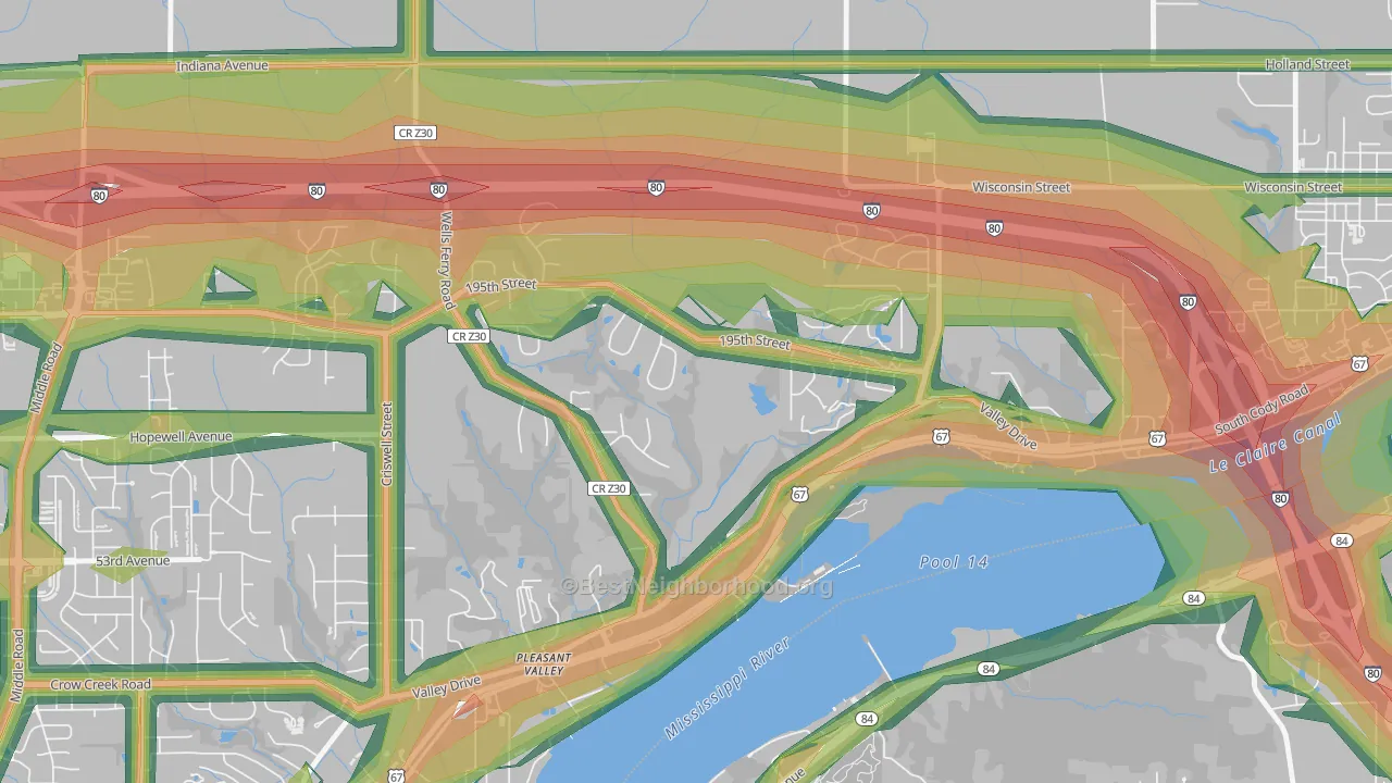 Pleasant Valley, IA Map of Noise Levels in Pleasant Valley