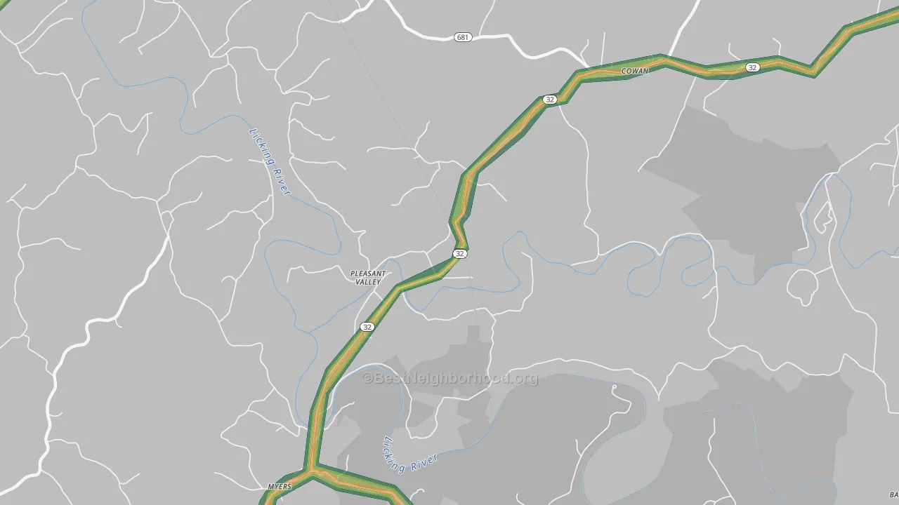 Pleasant Valley, KY Map of Noise Levels in Pleasant Valley