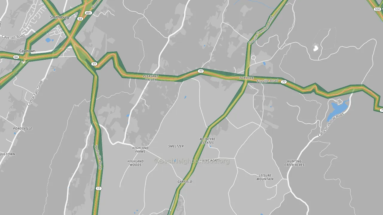 Pleasant Valley, MD Map of Noise Levels in Pleasant Valley