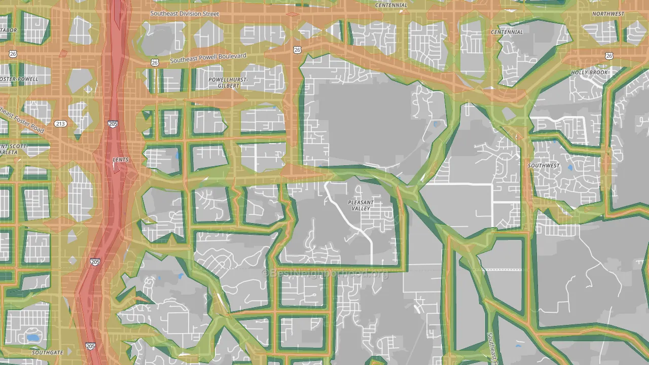 Pleasant Valley, Portland, OR Map of Noise Levels in Pleasant Valley