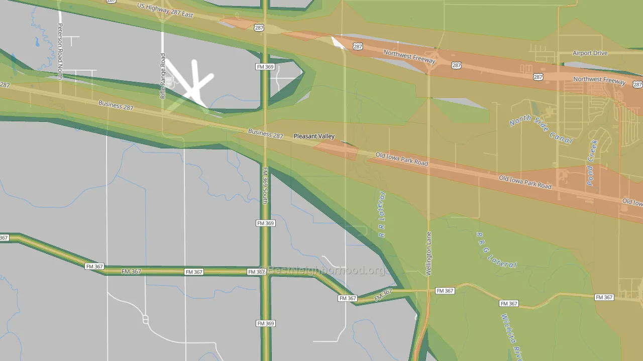 Pleasant Valley, TX Map of Noise Levels in Pleasant Valley