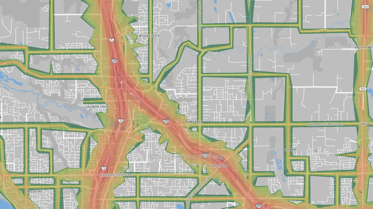 Pleasant Valley, Vancouver, WA Map of Noise Levels in Pleasant Valley