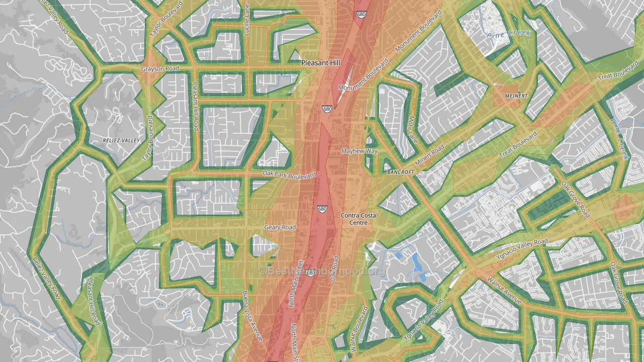 Pleasant Valley, Walnut Creek, CA Map of Noise Levels in Pleasant Valley