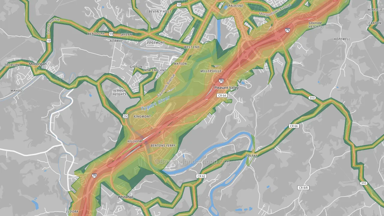 Pleasant Valley, WV Map of Noise Levels in Pleasant Valley