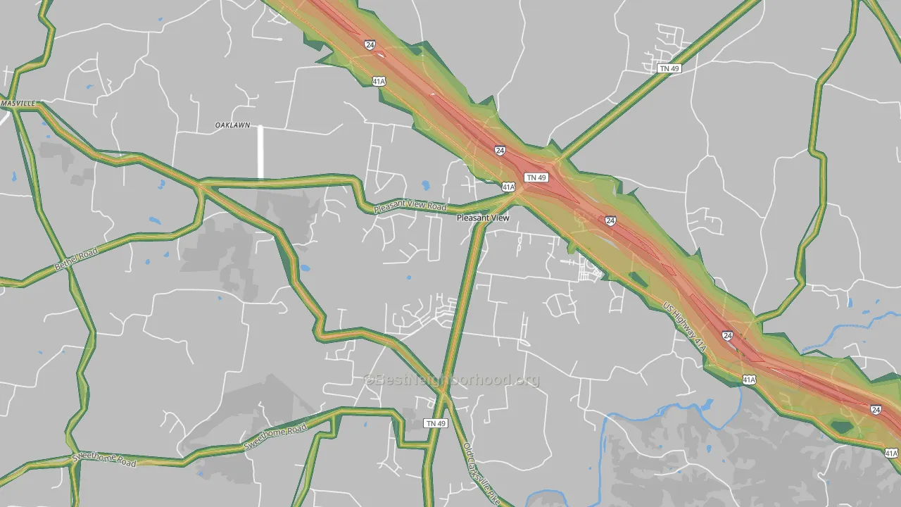 Pleasant View, TN Map of Noise Levels in Pleasant View
