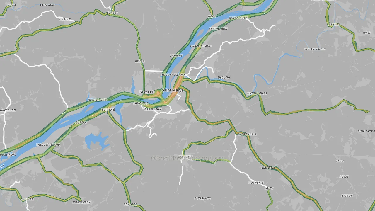 Pleasants County, WV Map of Noise Levels in Pleasants County