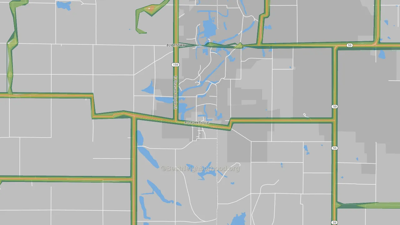 Pleasantville, IN Map of Noise Levels in Pleasantville