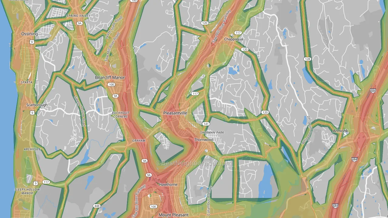 Pleasantville, NY Map of Noise Levels in Pleasantville