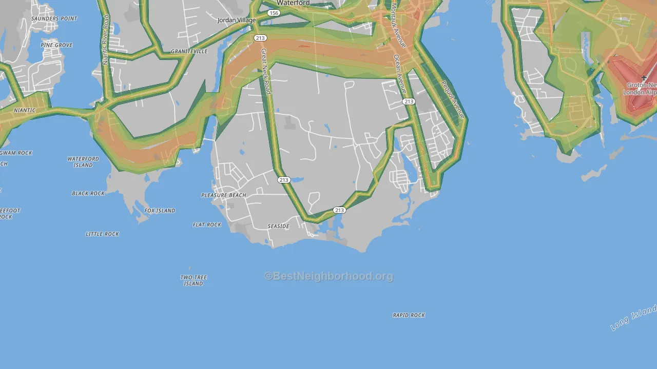 Pleasure Beach, CT Map of Noise Levels in Pleasure Beach