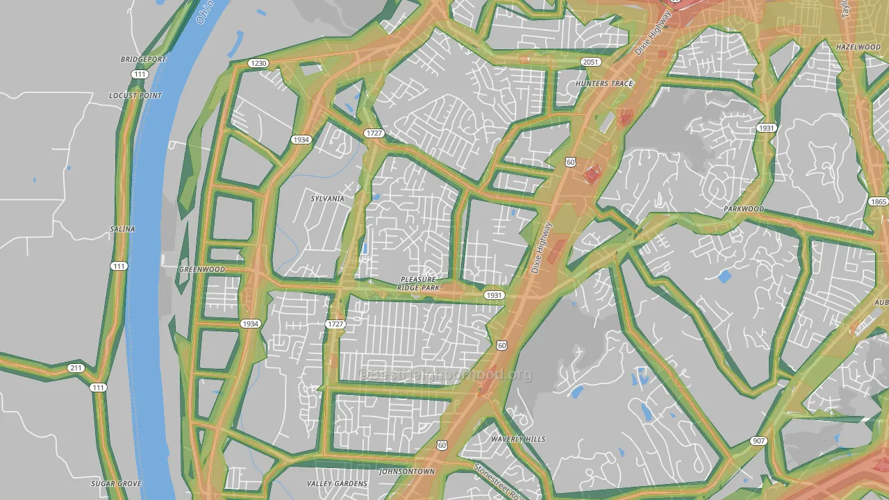 Pleasure Ridge Park, Louisville, KY Map of Noise Levels in Pleasure Ridge Park