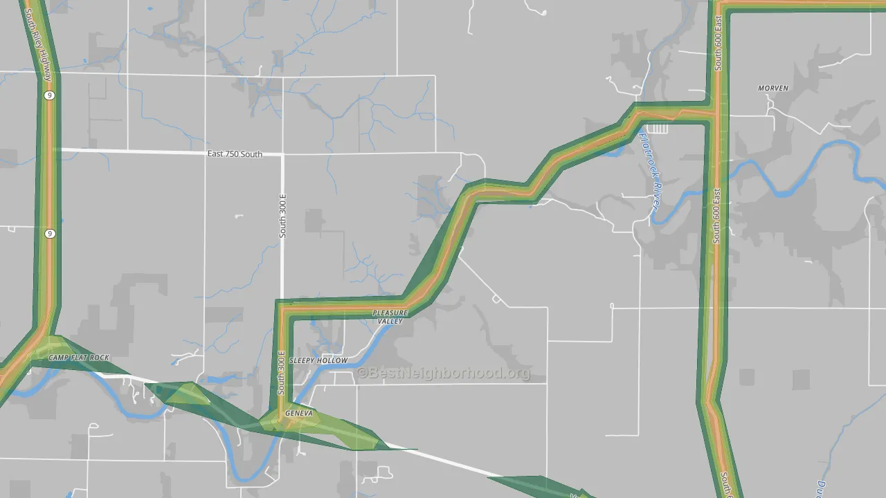 Pleasure Valley, IN Map of Noise Levels in Pleasure Valley