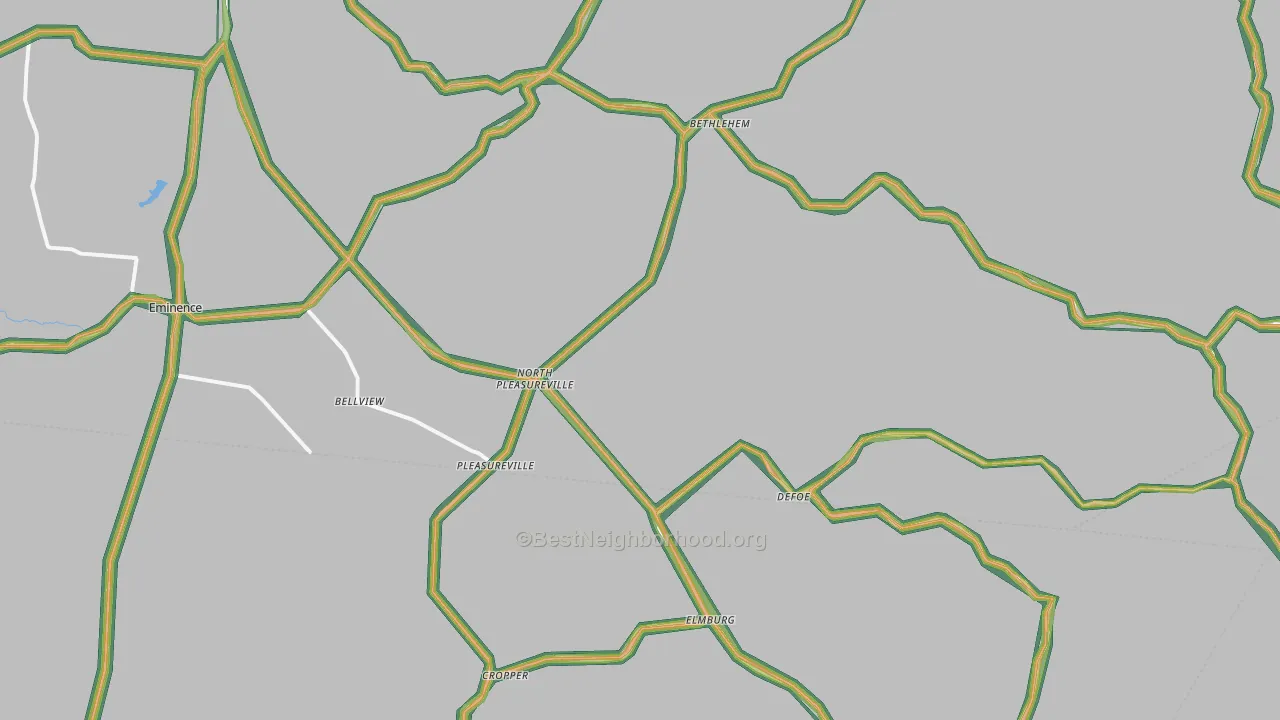 Pleasureville, KY Map of Noise Levels in Pleasureville