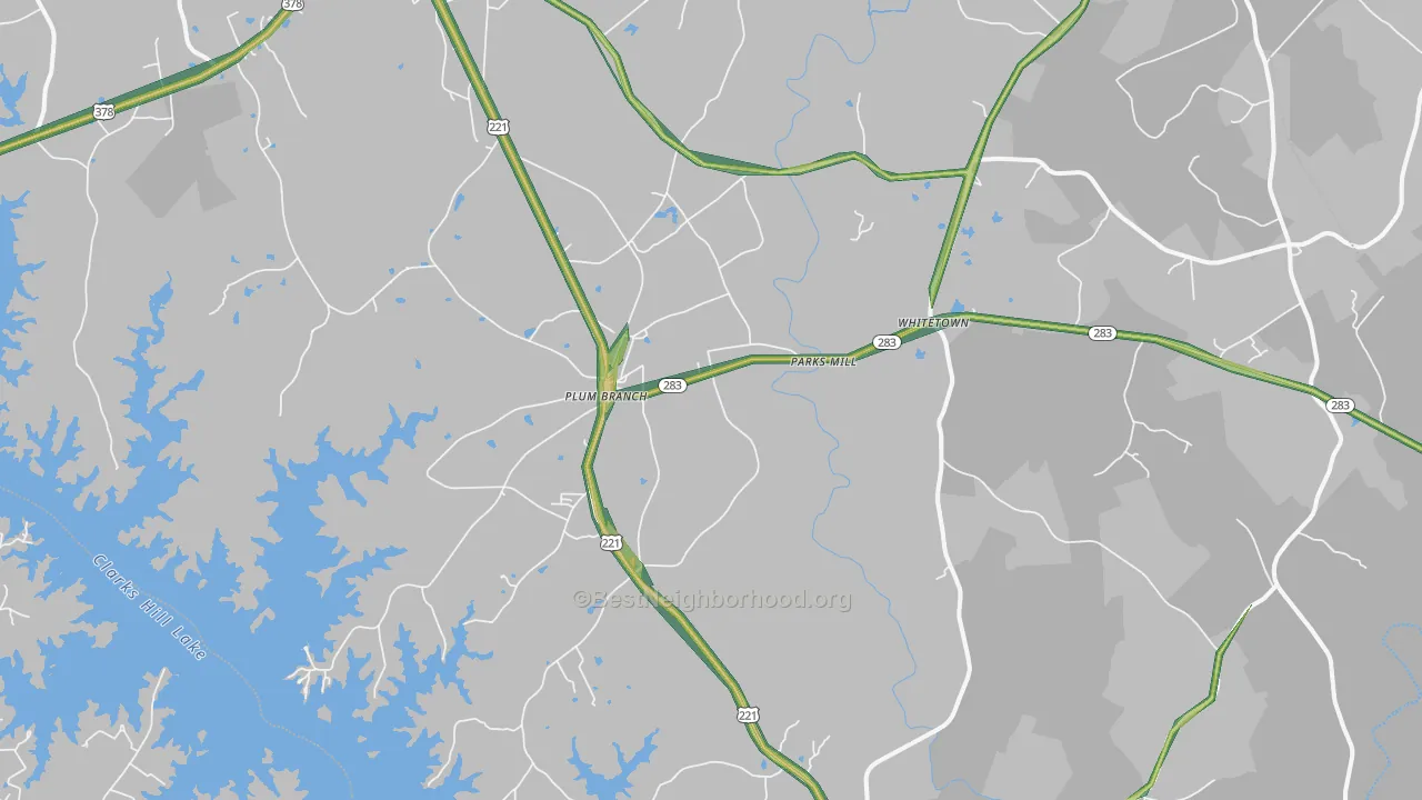 Plum Branch, SC Map of Noise Levels in Plum Branch