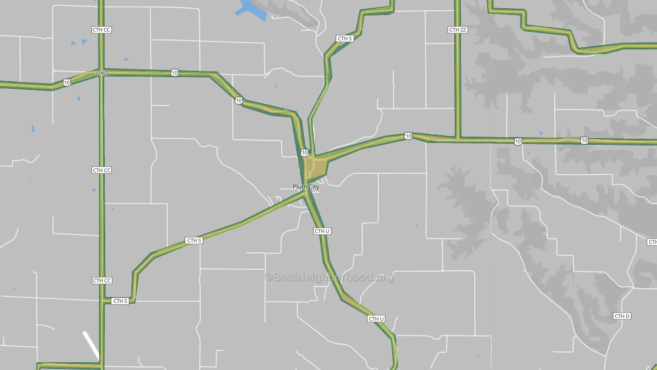 Plum City, WI Map of Noise Levels in Plum City