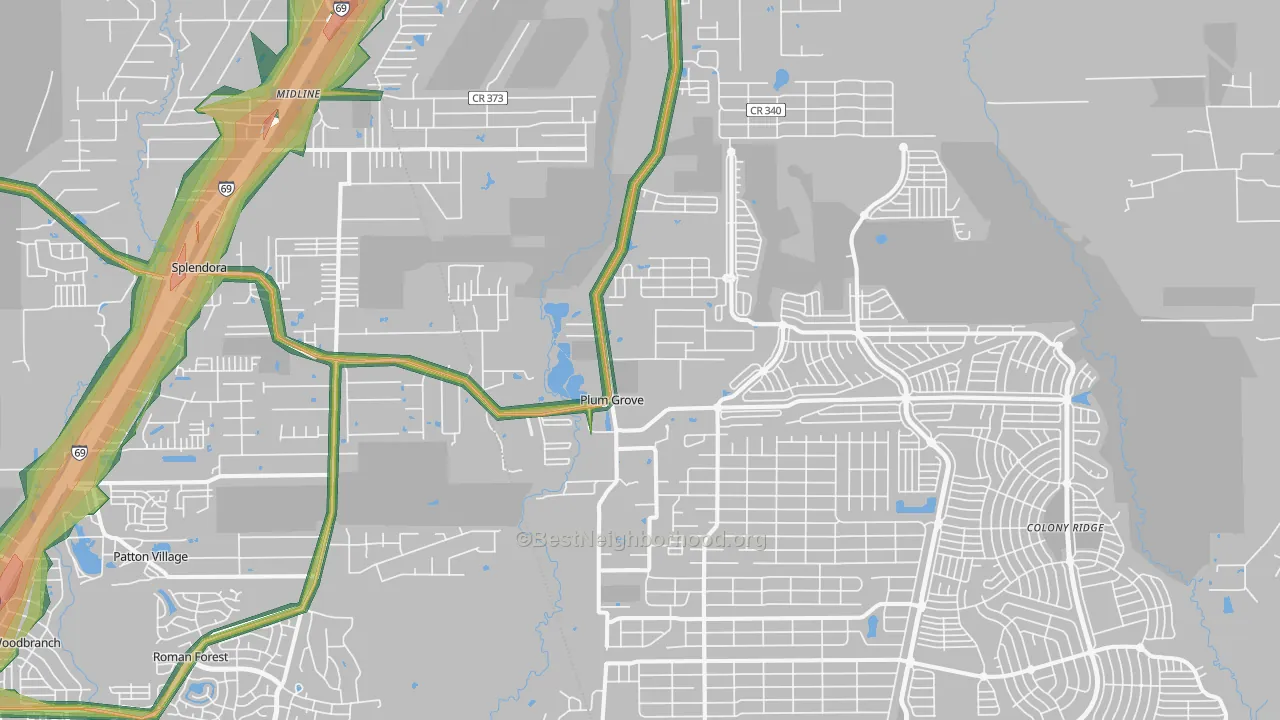 Plum Grove, TX Map of Noise Levels in Plum Grove