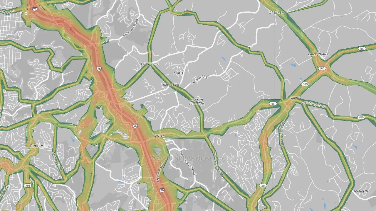 Plum, PA Map of Noise Levels in Plum