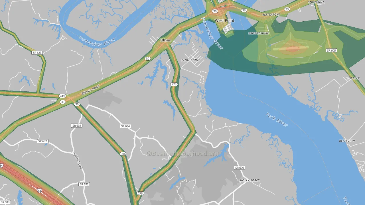 Plum Point, VA Map of Noise Levels in Plum Point