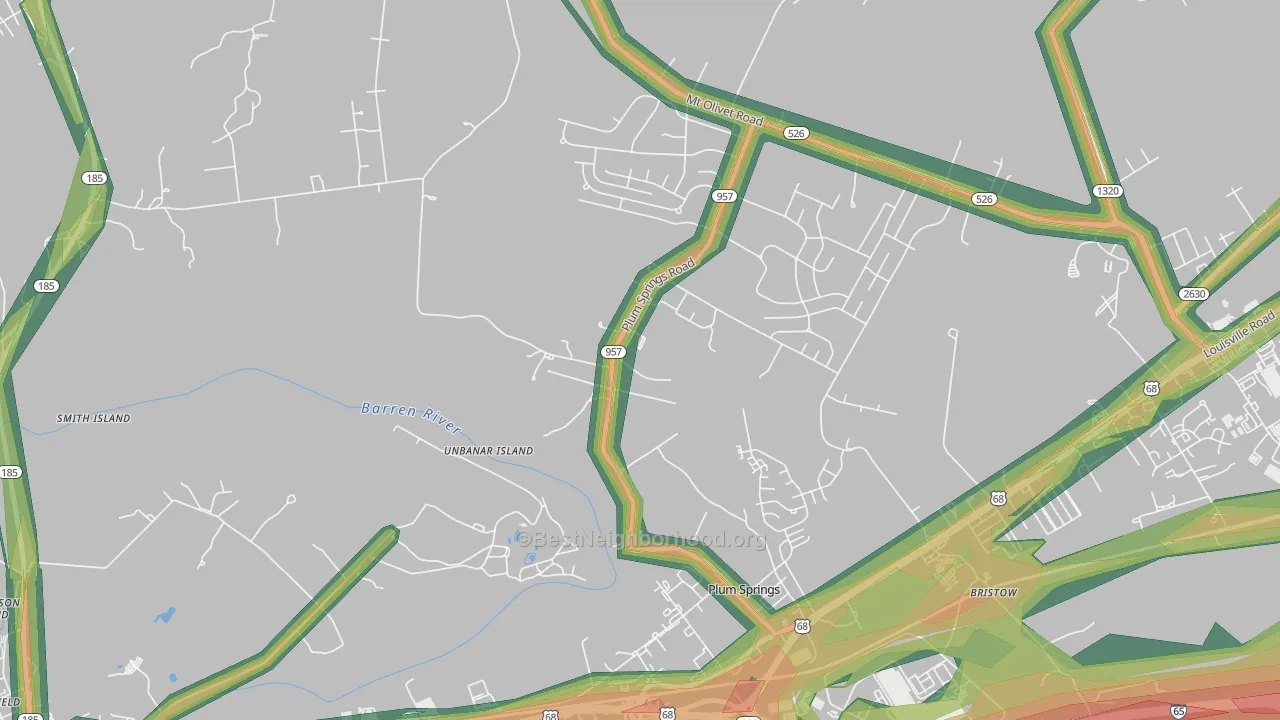 Plum Springs, KY Map of Noise Levels in Plum Springs