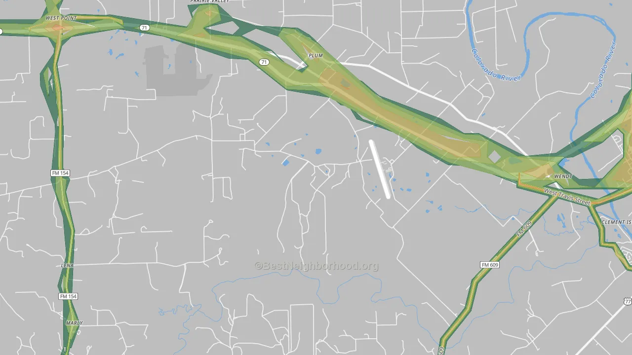 Plum, TX Map of Noise Levels in Plum