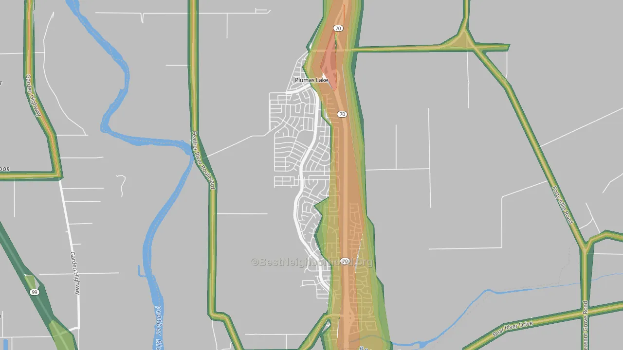 Plumas Lake, CA Map of Noise Levels in Plumas Lake