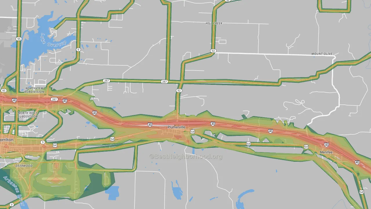 Plumerville, AR Map of Noise Levels in Plumerville