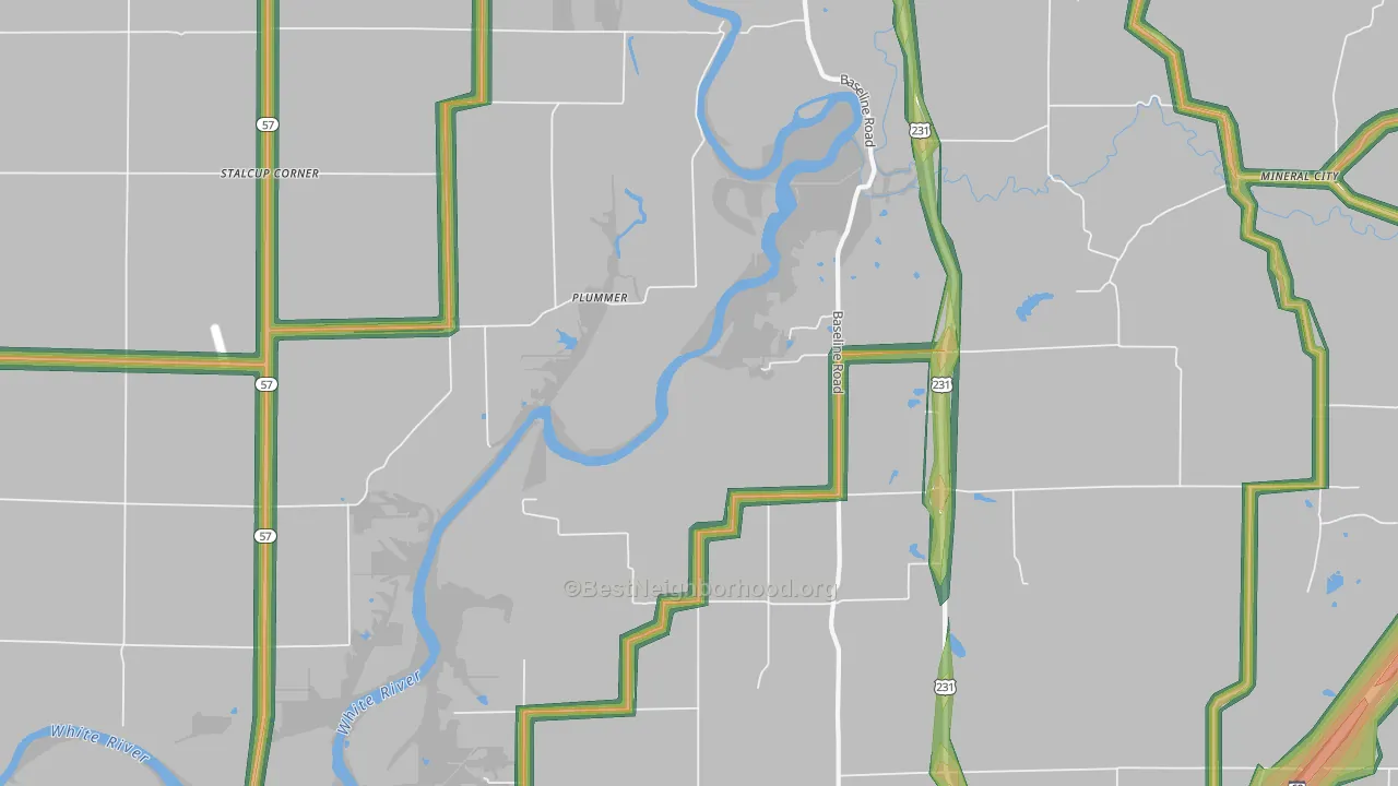Plummer, IN Map of Noise Levels in Plummer