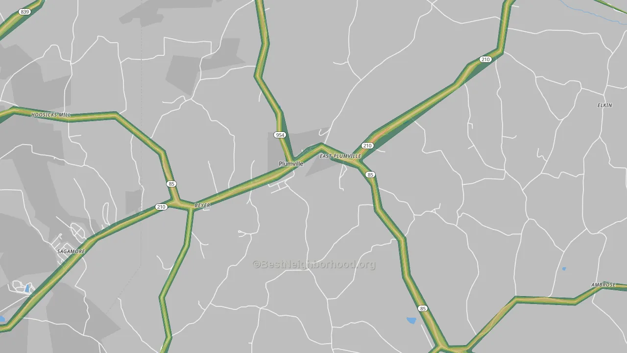 Plumville, PA Map of Noise Levels in Plumville