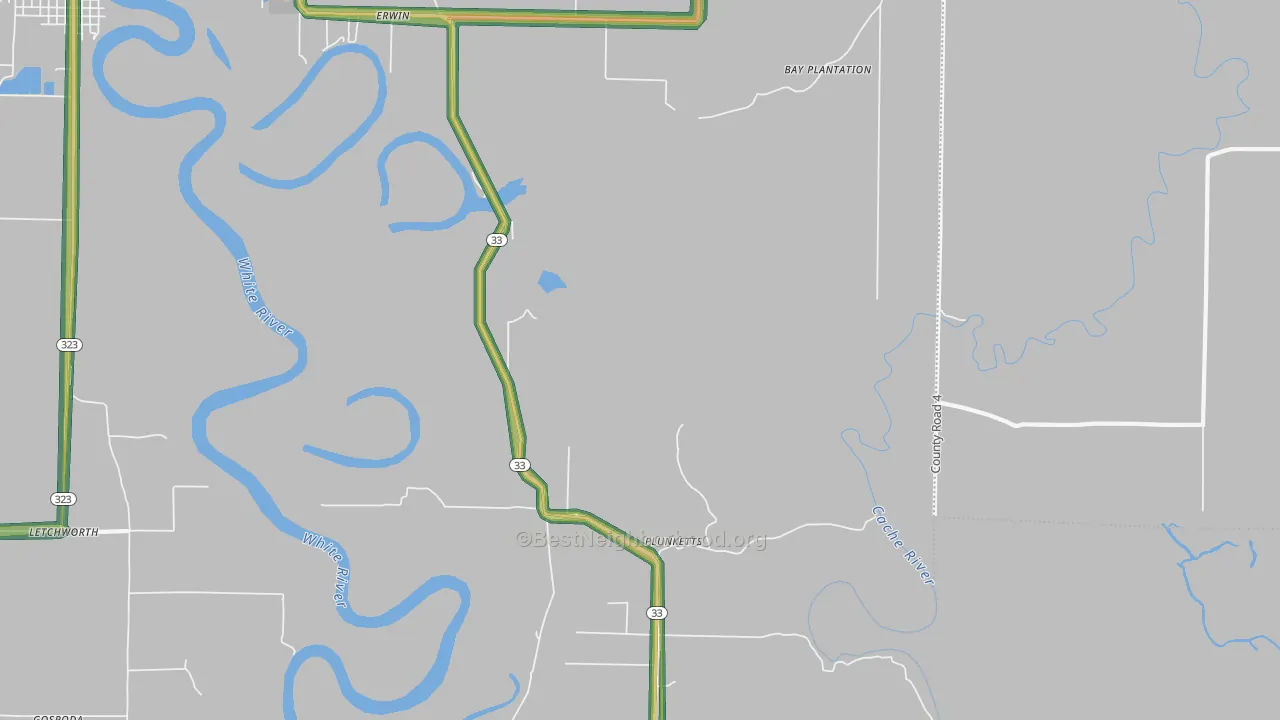 Plunketts, AR Map of Noise Levels in Plunketts