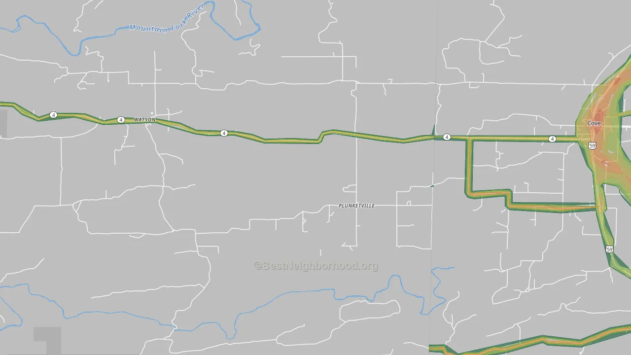 Plunketville, OK Map of Noise Levels in Plunketville