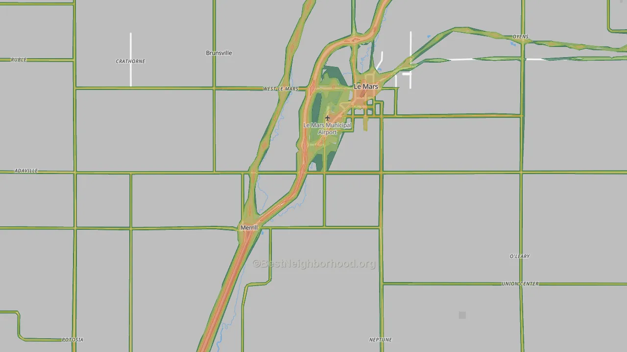 Plymouth County, IA Map of Noise Levels in Plymouth County