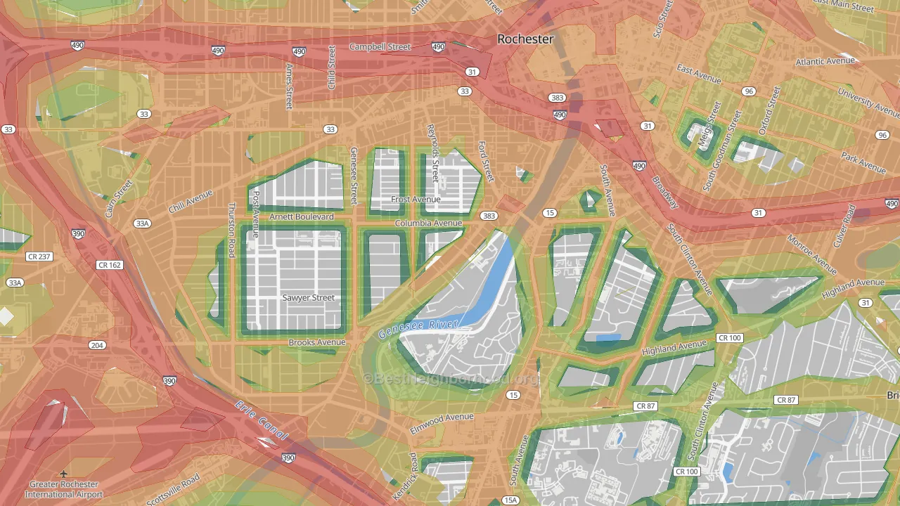 Plymouth-Exchange, Rochester, NY Map of Noise Levels in Plymouth-Exchange